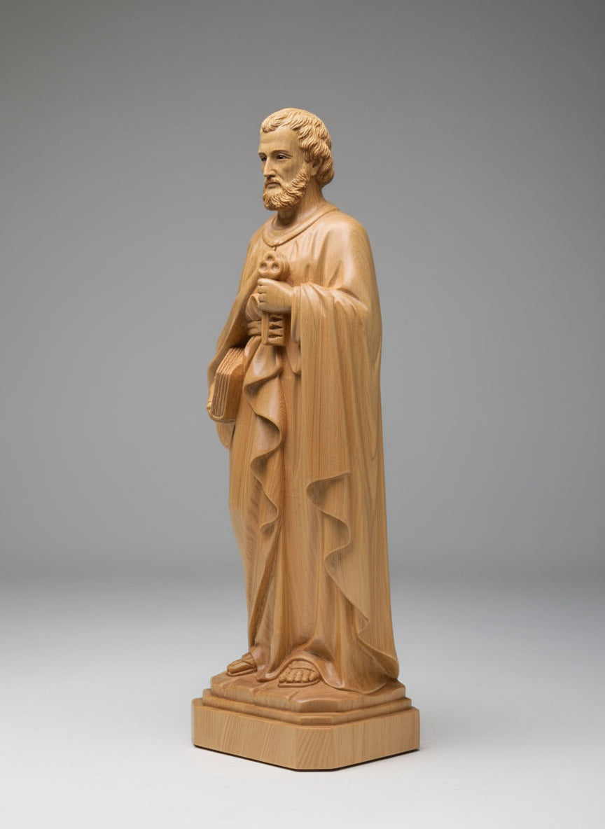 Saint Peter Wooden Statue, St. Peter Apostle Wood Carving, Handmade Catholic Saint Sculpture, Christian Religious Home Decor